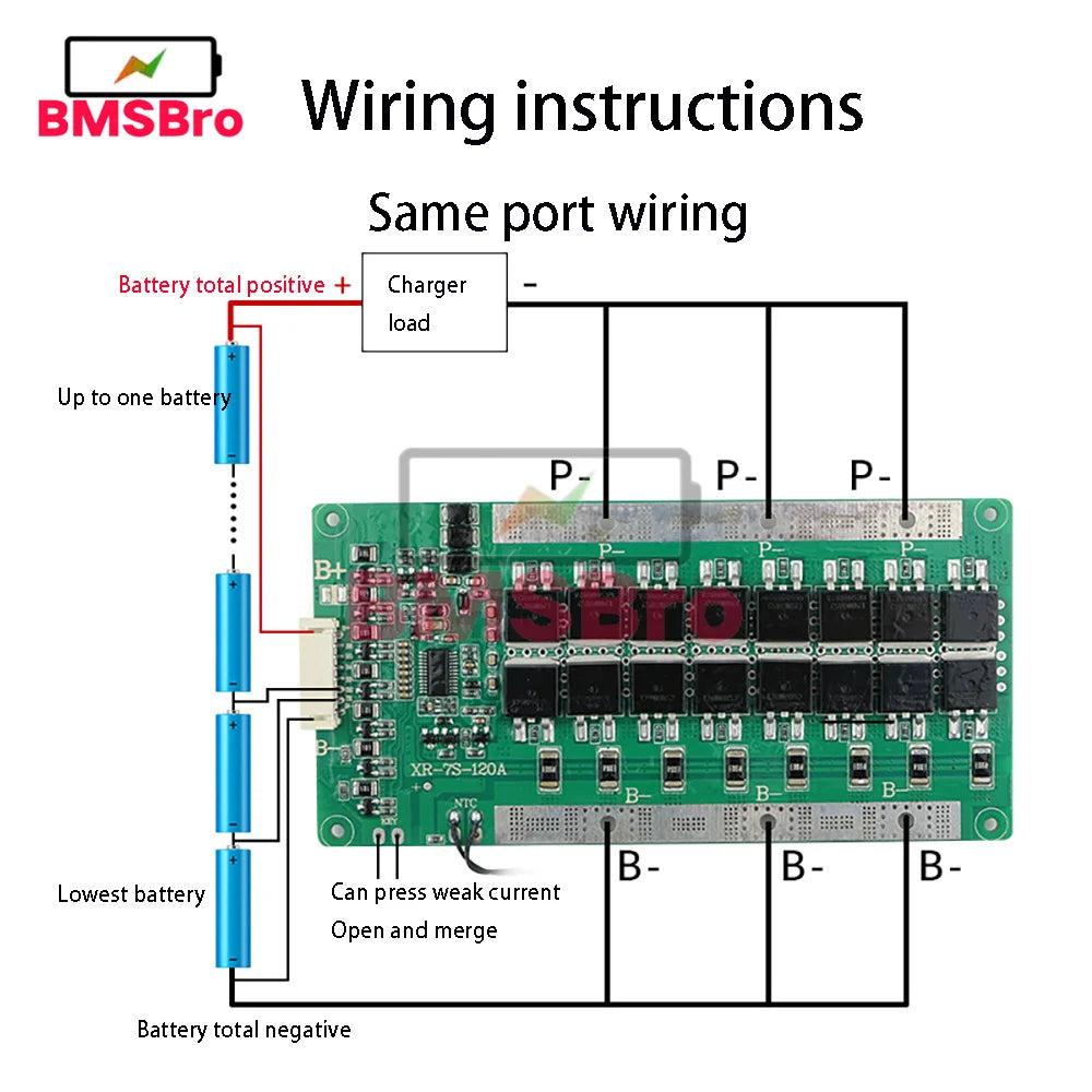 BMS 7S 120A 32MOS Lithium Battery Balancer Equalizer Charge Protection Board Common Port with NTC Temperature Protect for Ebike