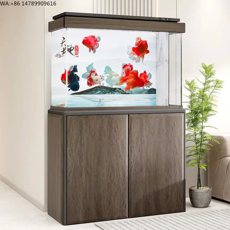 All-in-One AquariumNew Modern Ultra-Clear Glass Ultra-Narrow Filter Under Cabinet Fish Tank Living Room Smart Touch Control Larg