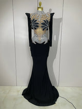 Luxury Sparkly Diamonds Pearl White See Through Mesh Long Dress Women Wedding Evening Party Stage Performance Photoshoot Dress