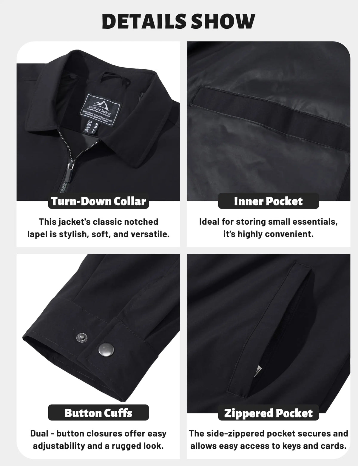 Men's Lightweight Windbreaker Jacket Full Zip Casual Jacket Water-Repellent Coat with Zip Pockets Golf Work Outdoor
