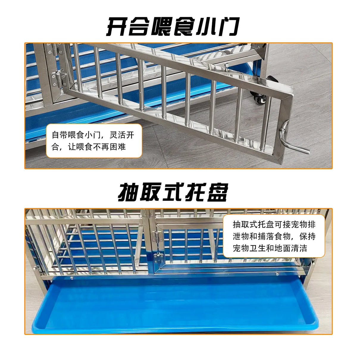 Stainless steel dog cage indoor foldable portable medium and large dog pet cage with tray square tube dog cage breeding