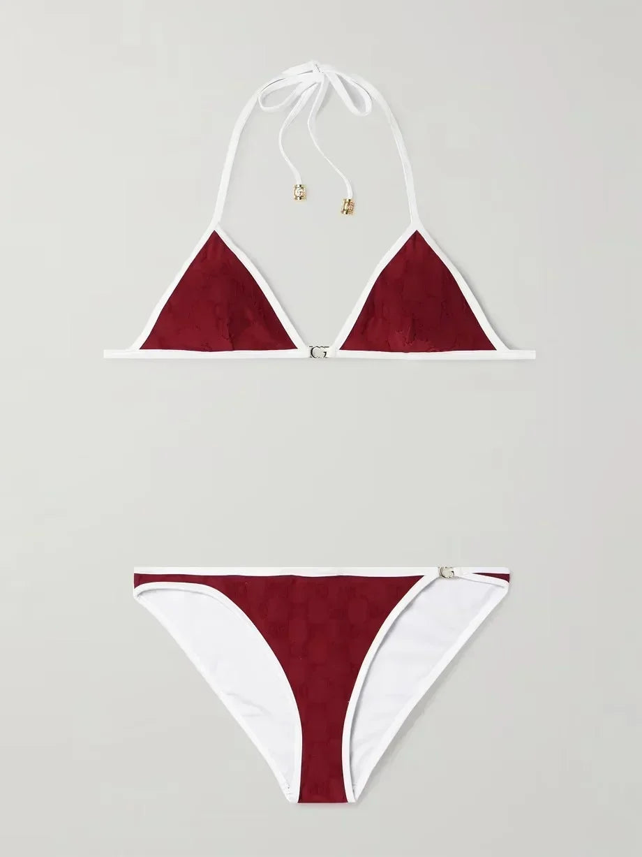 2025 Summer New Women's Classic Black and White Color Blocked Simple Strap Split Bikini