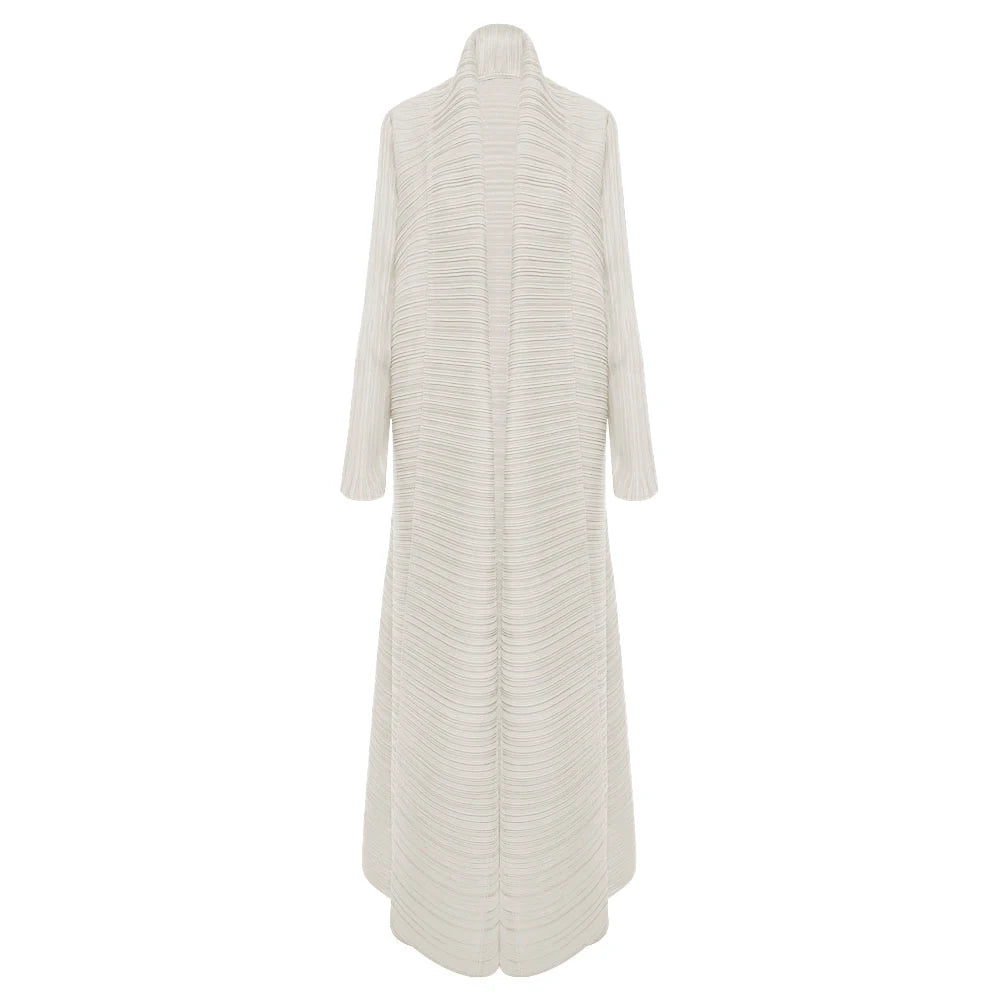 Miyake Pleated Turndown Collar Long Sleeve Cardigan Dress Long Coats Women New Abaya Fashion Solid Loose Large Size Clothes