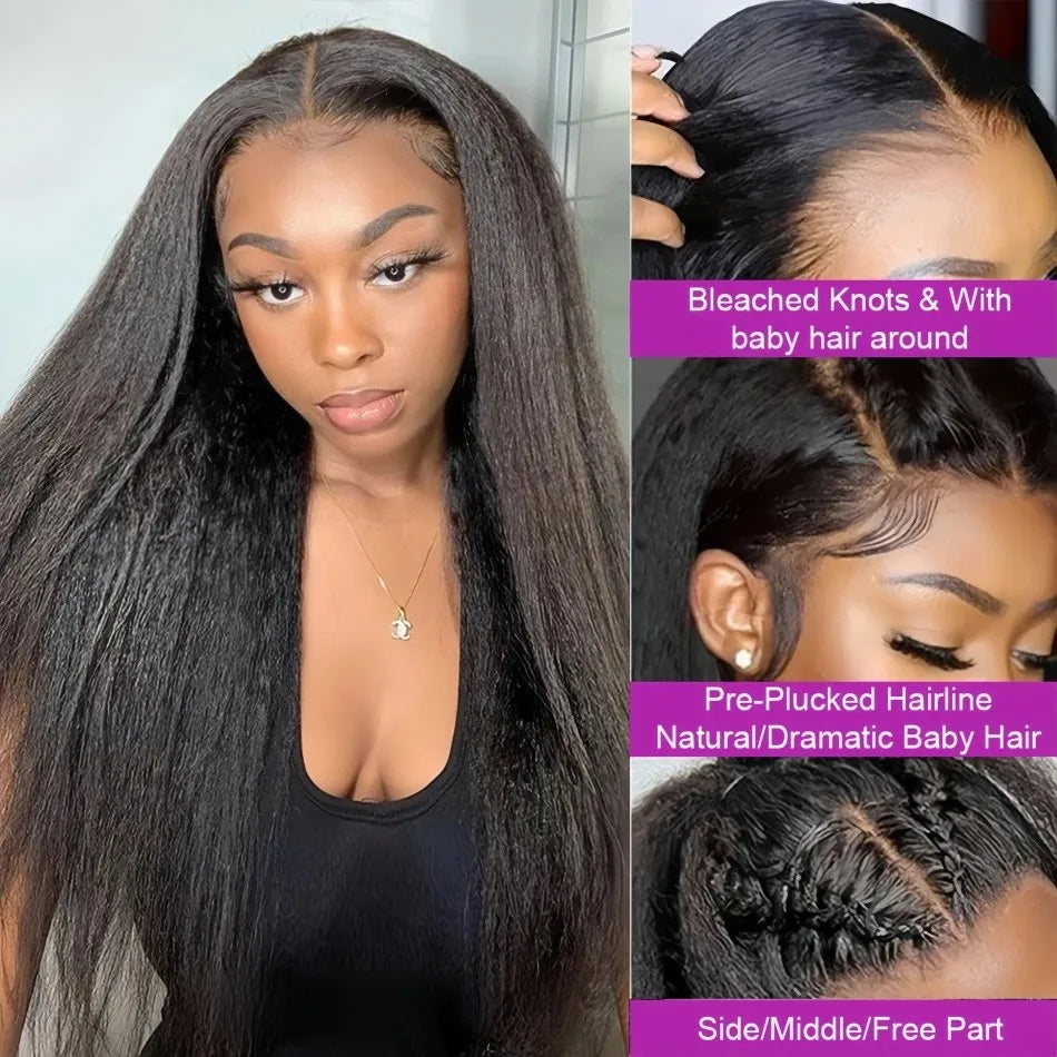 Kinky Straight Human Hair Wigs 360 Lace Front Wig Invisible Strap HD Pre Plucked Brazilian Hair 360 Full Lace Wig For Women 40In