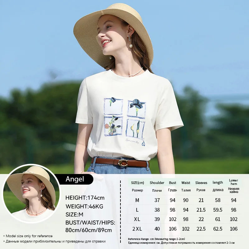 I BELIEVE YOU Women's Top Oil Painting Sequin Embroidery Round Neck 2026 New Summer Commuting Short Sleeve T-shirt 2252015995