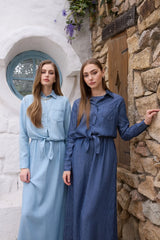 AS SS26 Lyocell light Denim pinstripe wrap shirt + dress matching set fashionable vitality women's outfit