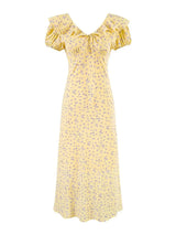 Chu Sau beauty Women New Fashion Sweet Polka Dot Print Chic Ruffles Midi Dress French V-Neck Puff Sleeve Vintage Party Dresses