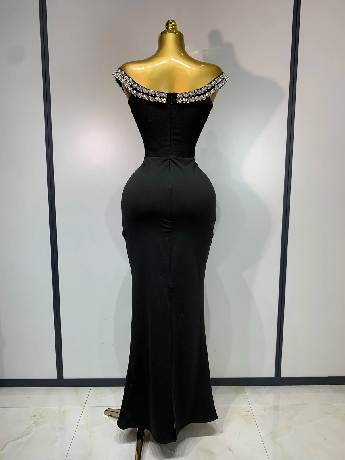 Women Sexy Off Shoulder Black Long Diamond Bodycon Bandage Dresses Celebrity Elegant Evening Party Nightclub Wedding Guest Dress