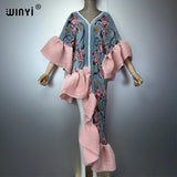 WINYI Summer Pleated Elastic Irregular Dress for Woman Beach Cover Up Abaya Dubai Luxury Party Dresses Boho Evening Dress Luxury