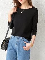 SENTUBILA Women's Cotton T-shirts 2026 Spring Autumn Simlple Long Sleeve Top Solid Basic Tee Shirts Female Pullovers 143T57728X