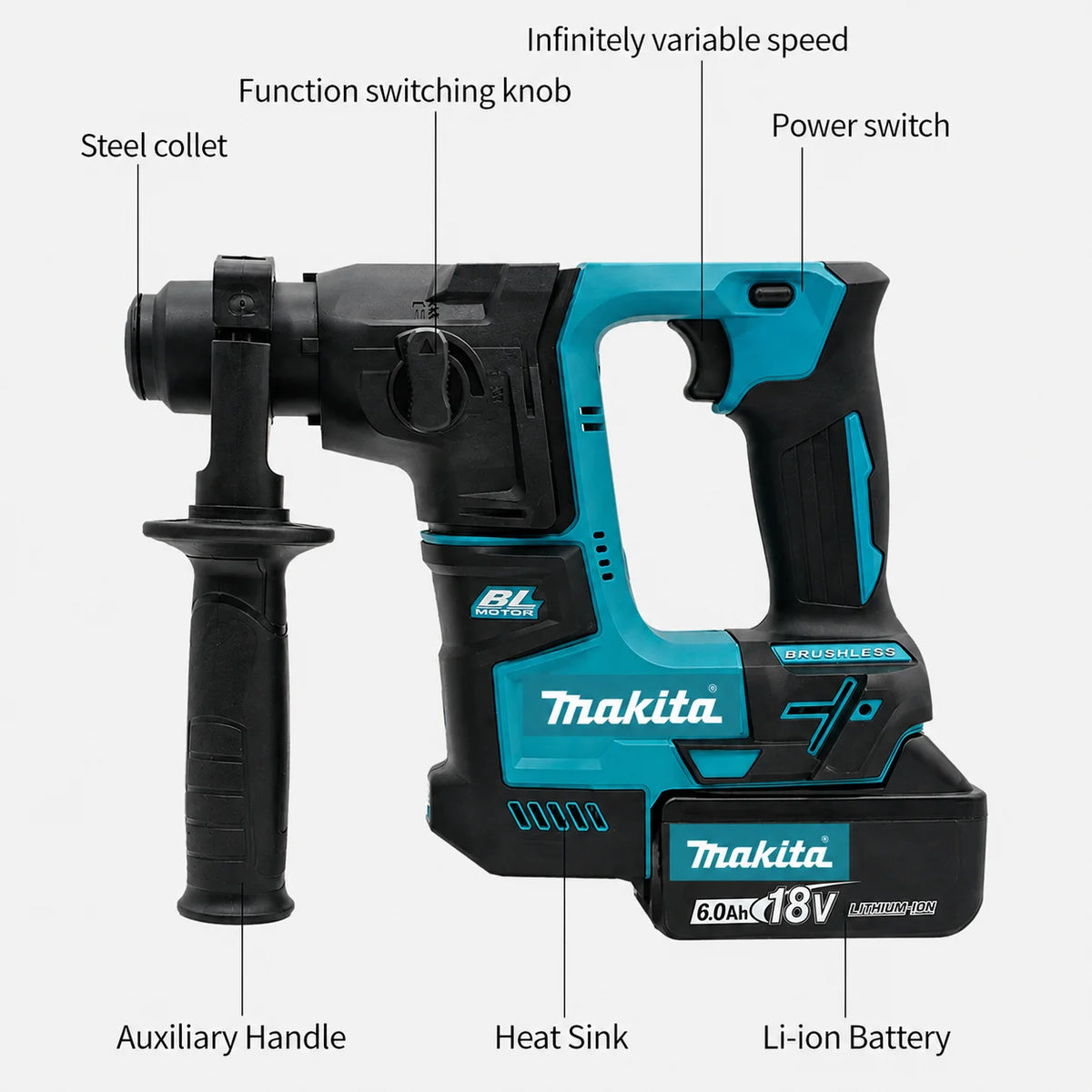 Makita DHR171 Electric Hammer Brushless Cordless Hammer SDS-Plus Lightweight Wireless Drills Power For 18V Lithium Battery Tool