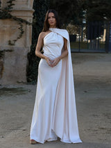 Sexy Satin Ribbon Party Dress Women Elegant Halter Backless Off Shoulder Sleeveless Female Dresses 2026 Summer Solid Robe Gown