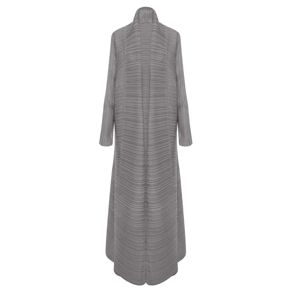 Miyake Pleated Turndown Collar Long Sleeve Cardigan Dress Long Coats Women New Abaya Fashion Solid Loose Large Size Clothes