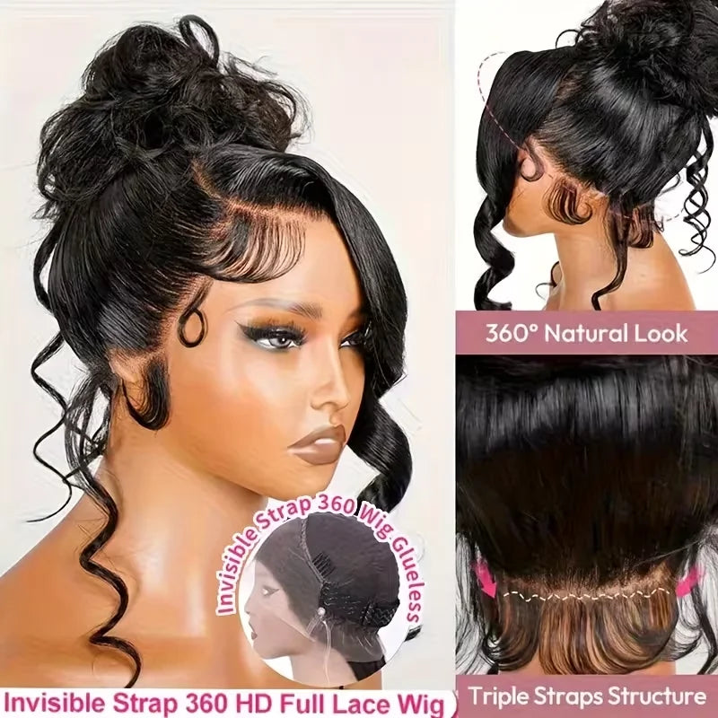 Invisible Strap 360 Full Lace Wig Body Wave 360 Hd Lace Wig 220% Density Natural Color Loose Body Wave Brazilian Human Hair Wigs