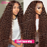 36 Inch Chocolate Brown Deep Wave Lace Front Human Hair Wig 13x4 Hd Lace Frontal Wig For Women 13x6 Water Curly Wigs 250 Density