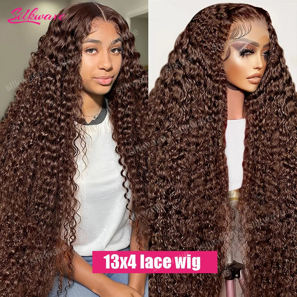 36 Inch Chocolate Brown Deep Wave Lace Front Human Hair Wig 13x4 Hd Lace Frontal Wig For Women 13x6 Water Curly Wigs 250 Density