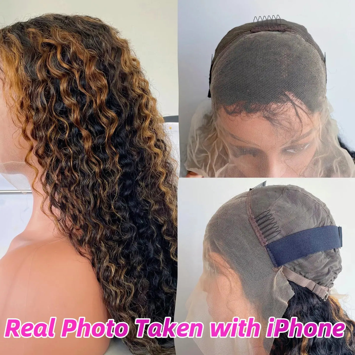 250 Density Curly 1B/30 Highlight Ombre Human Hair Wigs 13x6 HD Lace Frontal Wig Pre Plucked Brazilian Deep Wave Human Hair Wig
