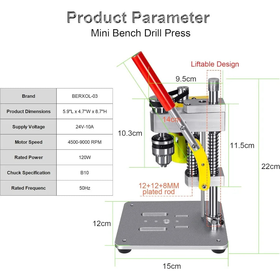 Mini Drill Press Benchtop Drill Press Portable Electric Drilling Machine with Rotary Tool Flex Shaft Attachment B10 Chuck Drill