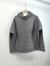 LANMREM 2026 New Maroon Pleated Women's T-shirt Casual Style Long Sleeved A-line Scarf Collar Chic Loose Pullover Tops 2DB2827