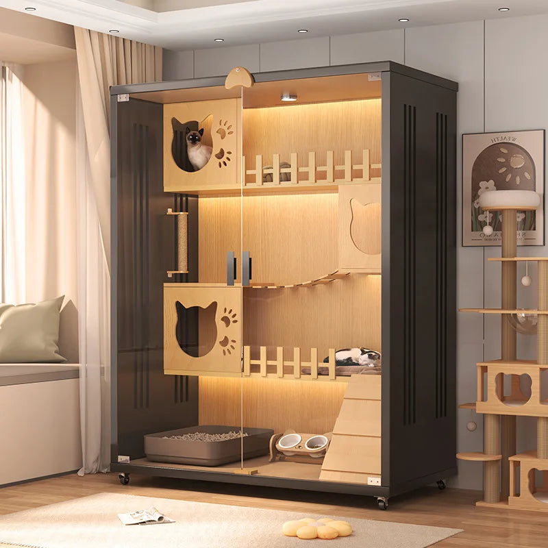 Cat villa panoramic glass cat house household indoor cat house small apartment closed integrated