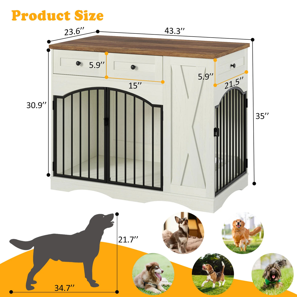 &c Stylish Barn Door Dog Crate Furniture With Feeding Station Stable Base for Living Room Medium Large Dogs Home Decor
