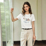 OLrain White Casual T-shirt for Woman 2026 Fashion Chic Embroidery Straight Short Sleeve O Neck Simple Summer Clothes O57XT95502