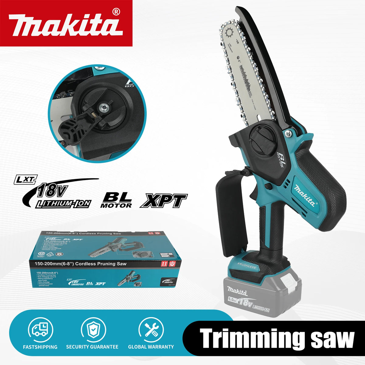 Makita 18V Cordless Chainsaw for Woodworking with Small Handheld Electric 6-inch Logging Sawzall Mini Portable Chainsaw