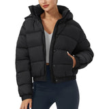 Pioneer Camp Women's Winter Cropped Puffer Jacket with Hood Waterproof Short Warm Quilted Jacket Puffy Bubble Coat Outerwear