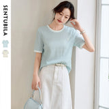SENTUBILA Women's Short Sleeve Tee 2026 New Collection Pleated Casual Style Tops Summer Knitwear T-shirt Woman Clothes Q52TN1656