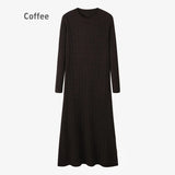 AS AW2025 cable knitting maxi dress soft Sweater round neck woman clothes with buttons