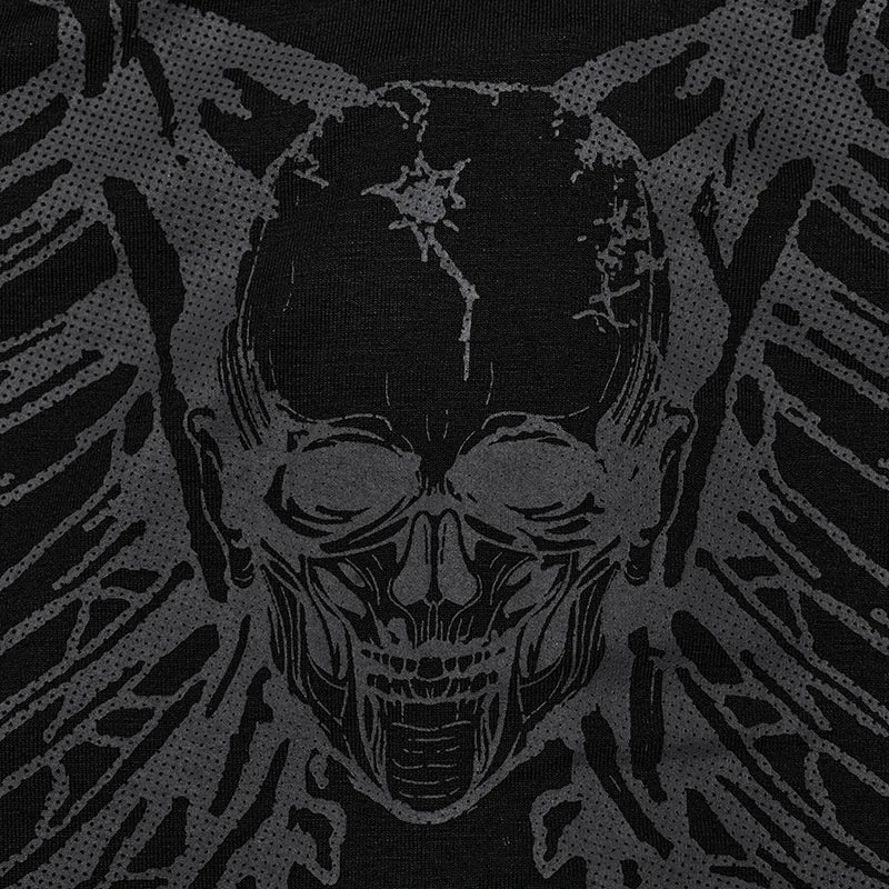 PUNK RAVE Punk Girls Club Hollow-out Summer Black Slim Skull Print T-Shirt Gothic Popular Visual Kei Sexy Cotton Tees Top