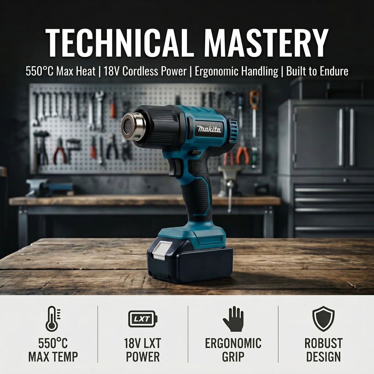 Makita 540°C Temperature Control Heat Gun 18V Cordless Handheld Hot Air Gun With LED Display Soldering Thermal Blower Tool