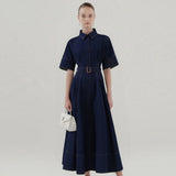 Women's Denim Long Dress 2025 Autumn New Texture navy blue Women's Business Long Dress