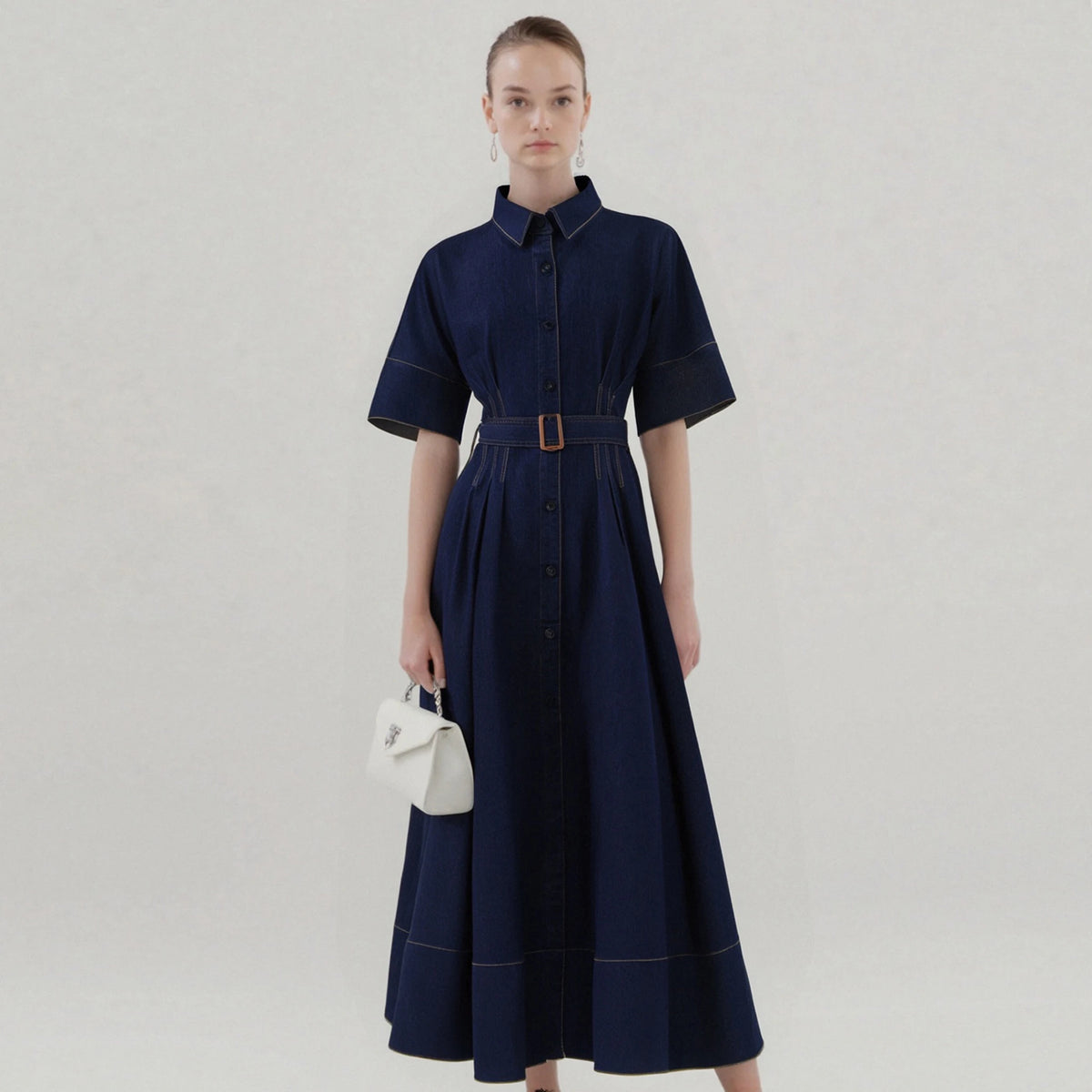 Women's Denim Long Dress 2025 Autumn New Texture navy blue Women's Business Long Dress