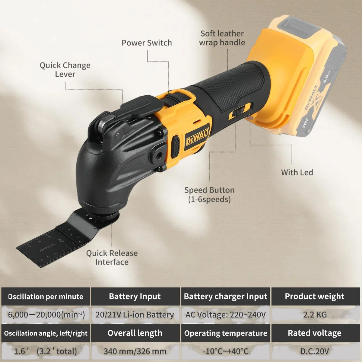 DEWALT Brushless Cordless Oscillating Multi-Tool Kit with 5 Accessories Tool-Free Quick Change for Cutting Sanding Grout Removal