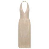 VC Stylish Halter Open-Back V-Neck Sequins Dress for Fashion Events Party Evening Gown