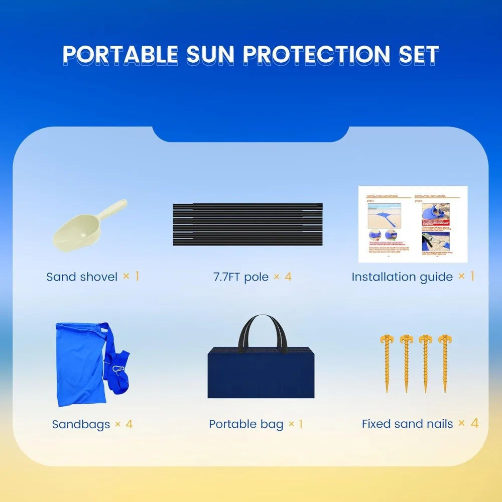 10x10FT Beach Tent Sun Shelter with UPF 50+, 8 Sandbags, Portable Canopy for Camping Fishing