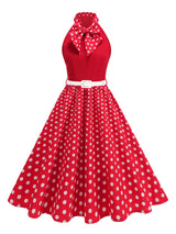 Tonval Bow Neck Halter Neck Polka Dot 50s Retro Party Clothes for Women Prom Vintage Cosplay Christmas Sleeveless Dresses