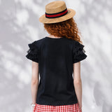 IMAKOKONI Female clothing women's t‑shirts for woman Round Neck Short Ruffled Sleeve Loose Fit Casual Solid Color Ladies Tee Top
