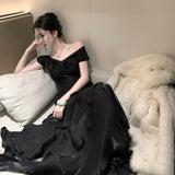 Elegant Evening Party Ruffles Mermaid Dresses Women Summer V Neck Short Sleeve Slim Black Dress Holiday Beach Birthday Dress