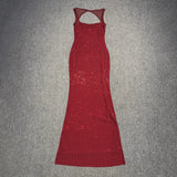 Multi Colours Backless Shiny Rhinestones Mesh Patchwork Long Dress For Women Slim Bodycon Evening Party Cocktail Gowns