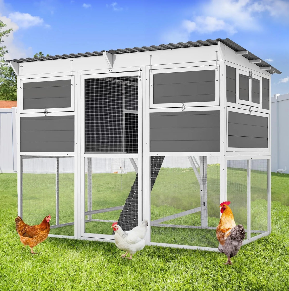 Extra Large Chicken Coop w/ Run, Wood Chicken House w/ Nesting Boxes & Roost Bar