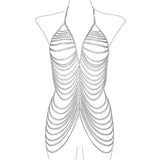 Women's Chainmail Halter Mini Dress Backless Metal Body Chain Beach Clubwear Sexy Festival Party Outfit Multi-Layered Vestidos