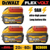 100% DEWALT Battery 60V/20V 9Ah Li-Ion Battery DCB609 Dewalt FLEXVOLT Technology Strong And Long-Lasting Power With BMS Warranty