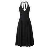 YENKYE Sexy Backless Green Elegant Halter Dress For Women Low Waist A-line Midi Summer Evening Party Dresses Cotton Robe