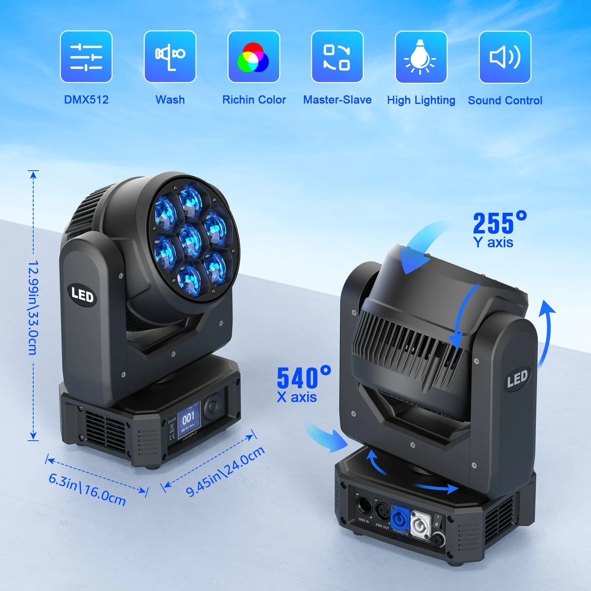 U'King 4Pcs 300W Moving Head DJ Lights 7LEDs RGBW BEE'S EYE Beam Stage Lights DMX512 Control For KTV Bar Christmas Wedding Party