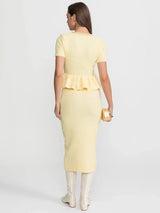 2026 Women New Ruffle Midi Dress V Neck Solid Color Bodycon Office Lady Dresses Short Sleeves 2026 Elegant Party Formal Vestidos