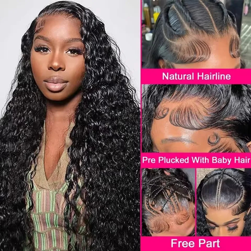 Curly ≥98% Human Hair Wigs 200% Real Density Water Deep Wave 13x6 13x4 HD Lace Front 360 Transparent Lace Frontal Wigs For Women 30 40 Inch Pre Plucked Lace Wigs Local Warehouse In The Us Ships Within Brazilian