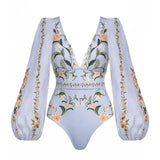 Flaxmaker Women Swimsuit Sets Summer V Neck Long Sleeves Printed Beachwear Women Brazilian Swimwear 2026 Biquini conjunto de