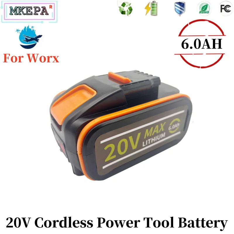For worx 20V 6.0Ah Lithium battery Rechargeable WA3553 WA3551 WA3553.1 WA3570 for All WORX Electric and Garden Tools